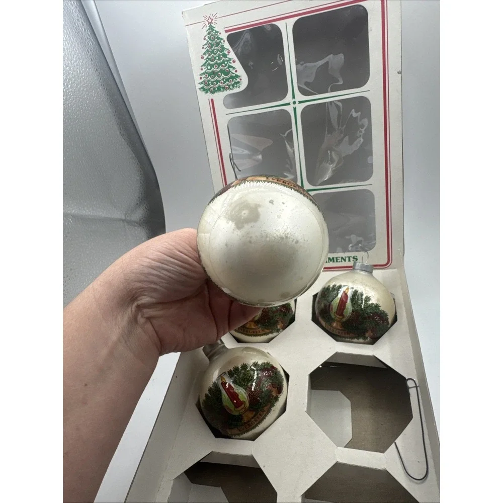 Vintage Evergreen Candle‎ Essex Franke Company 4 Glass Ornaments Made in USA
